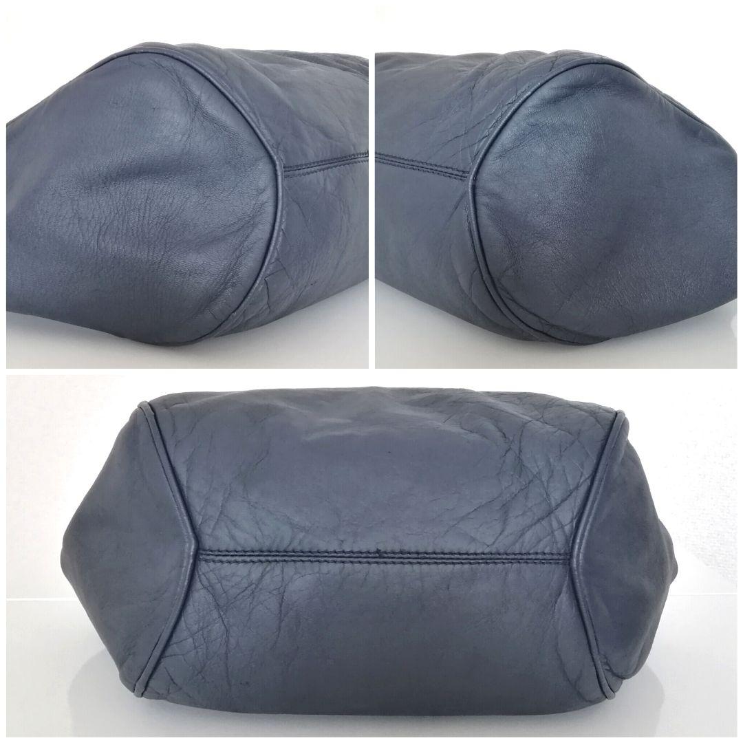 LOEWE Hand Bag Tote Purse Anagram Leather Nylon Navy Gray Authentic