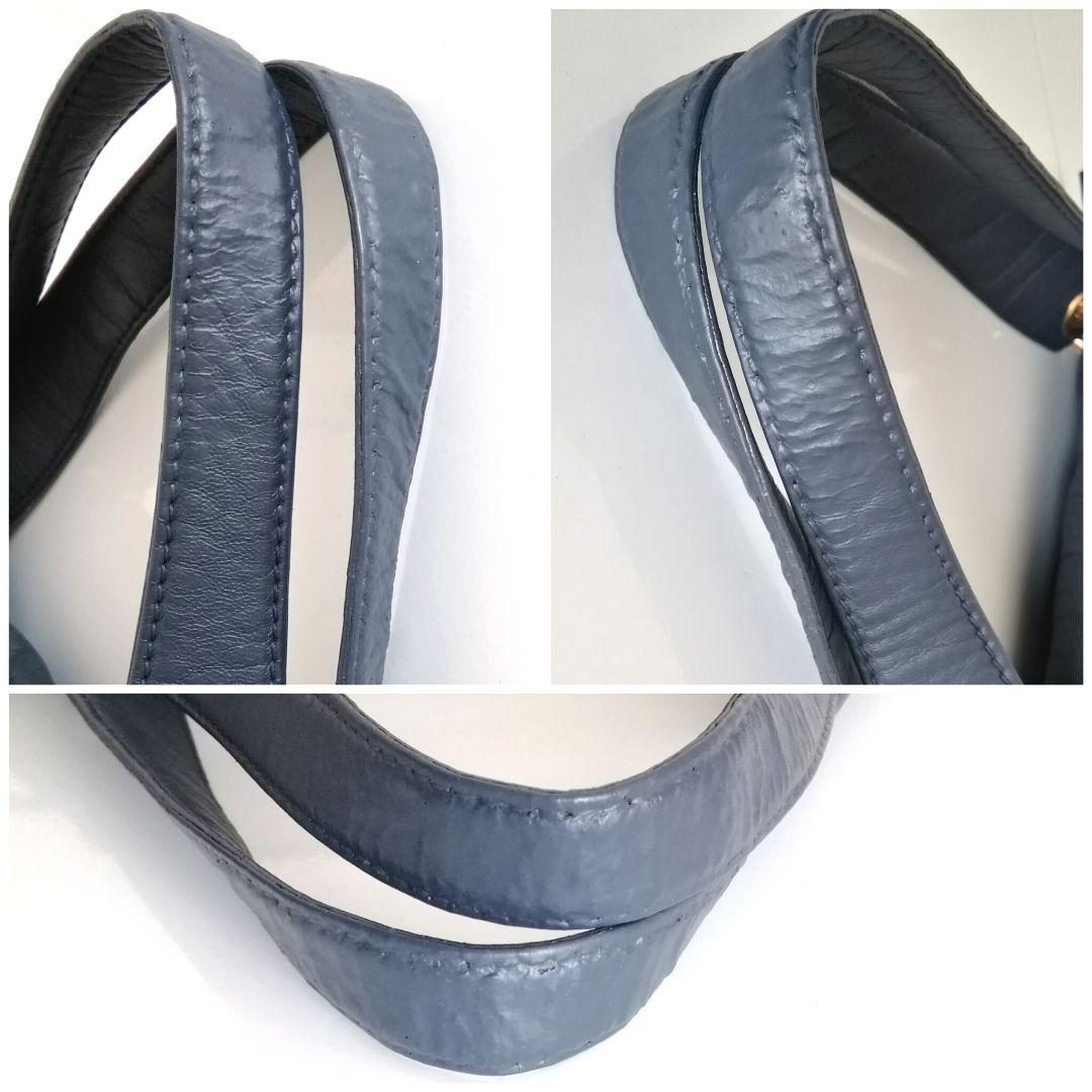 LOEWE Hand Bag Tote Purse Anagram Leather Nylon Navy Gray Authentic
