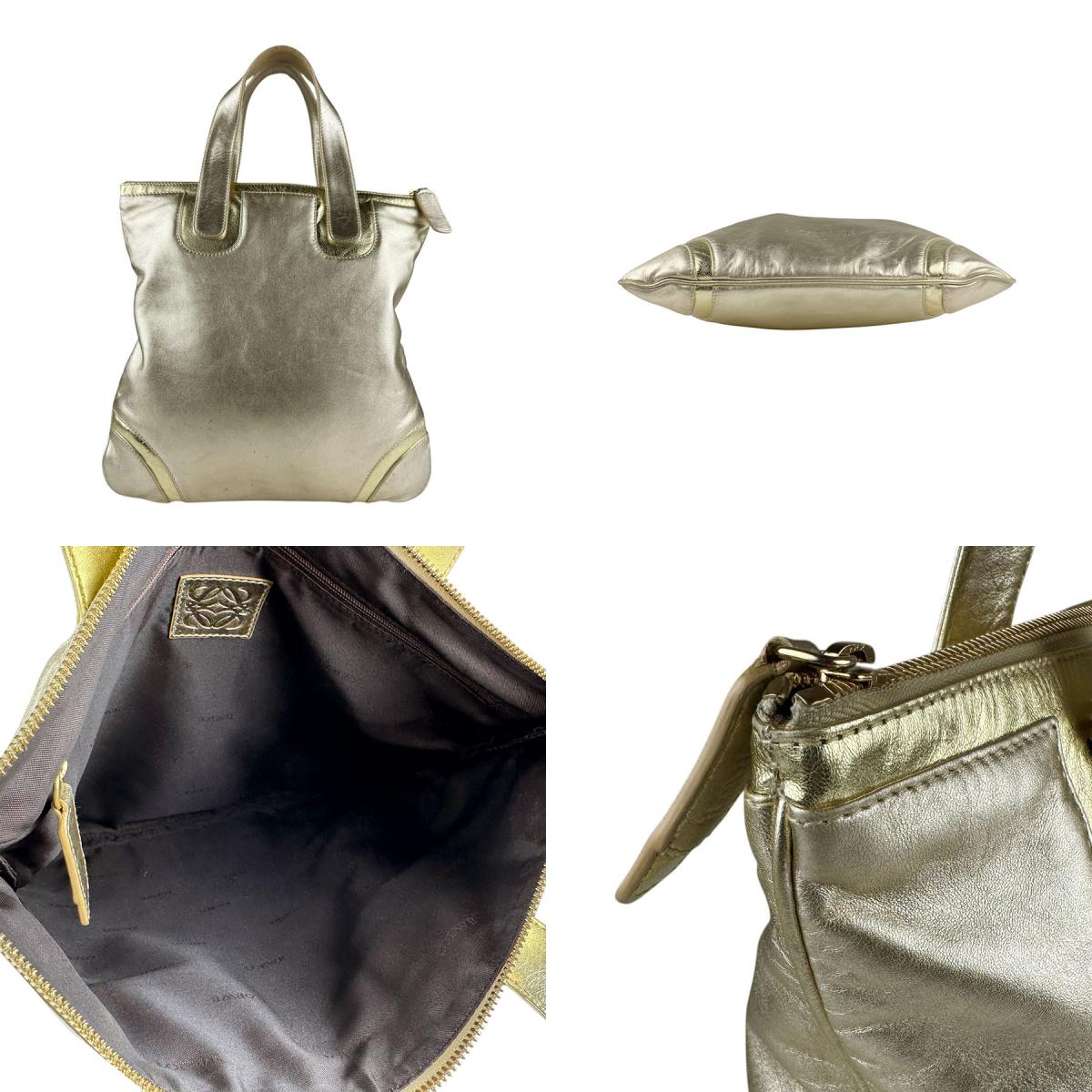 LOEWE Hand Bag Tote Purse Anagram Logo Leather Gold Authentic