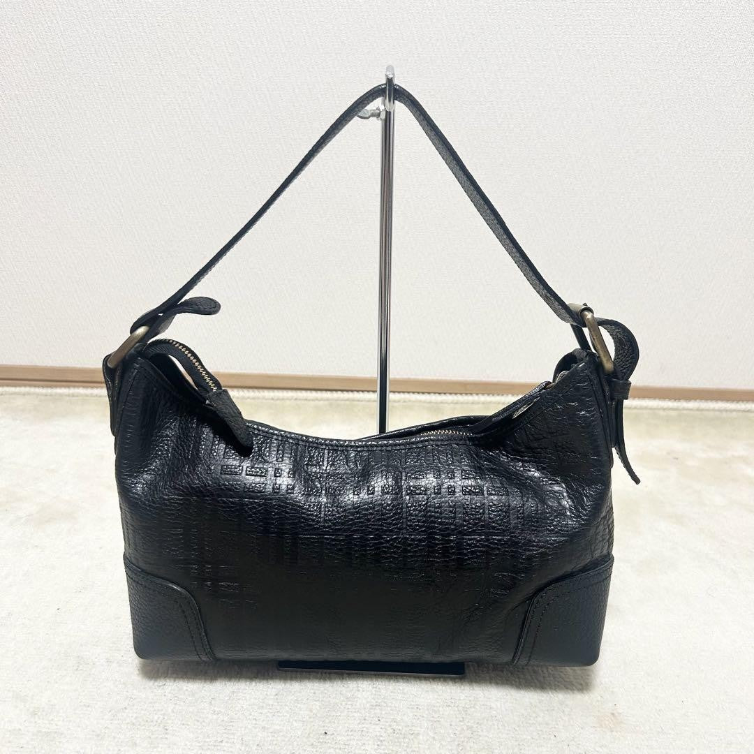 BURBERRY Accessory Pouch Hand Pouch Leather Black Authentic