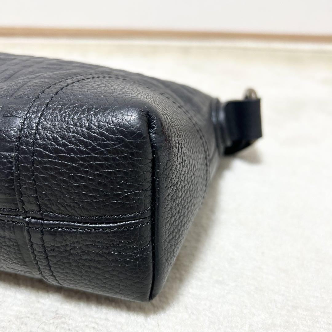BURBERRY Accessory Pouch Hand Pouch Leather Black Authentic