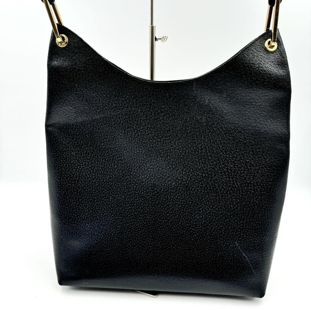 GUCCI Handbag Purse Bamboo black Gold leather with pouch Used Authentic Unisex