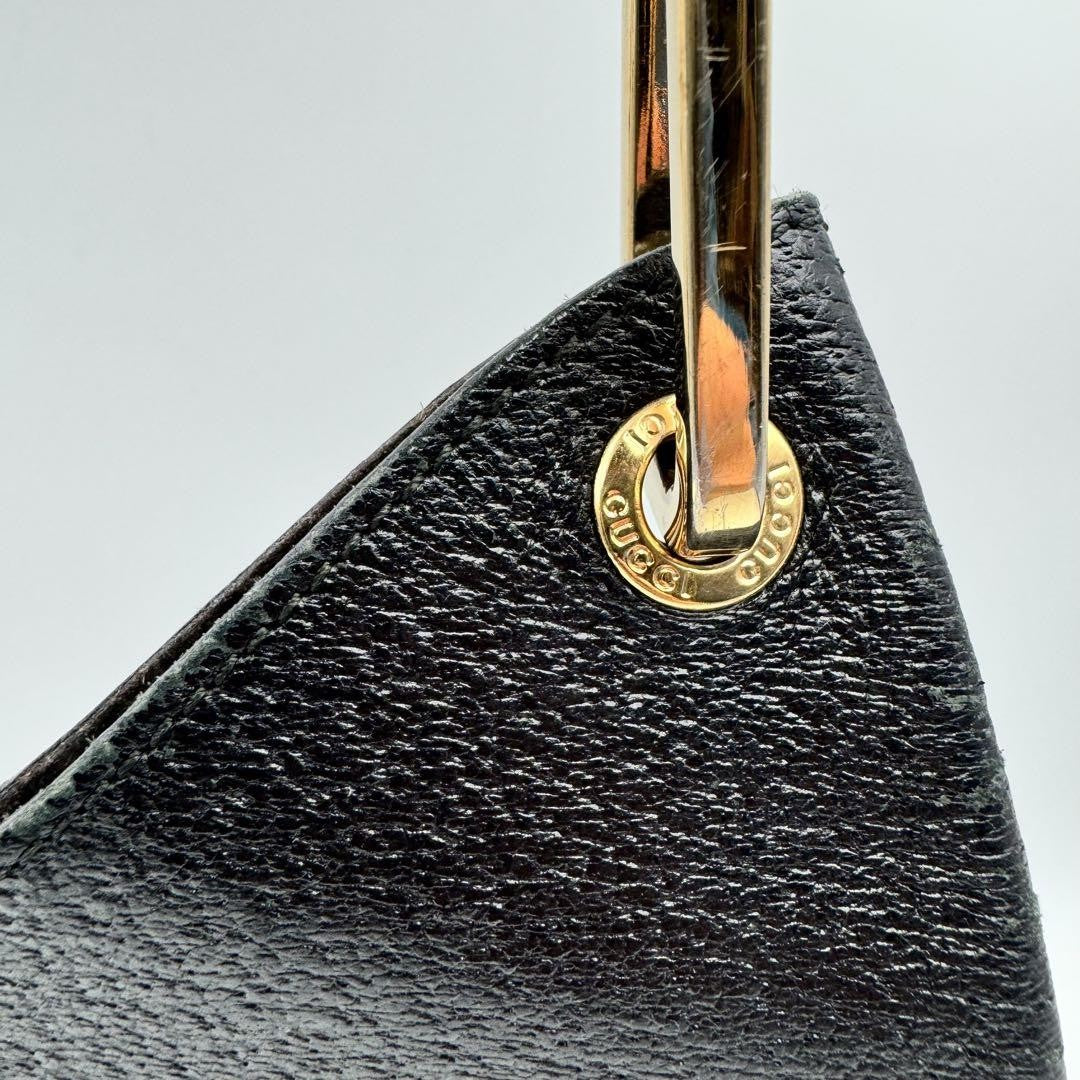 GUCCI Handbag Purse Bamboo black Gold leather with pouch Used Authentic Unisex
