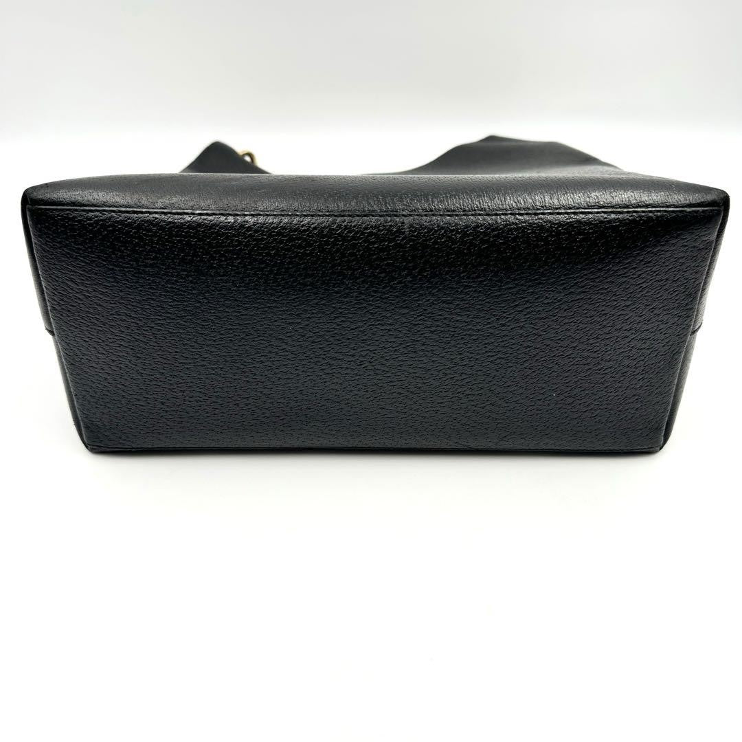 GUCCI Handbag Purse Bamboo black Gold leather with pouch Used Authentic Unisex
