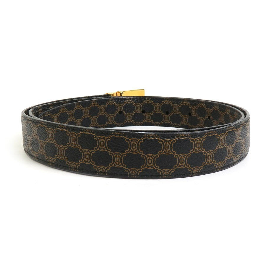 CELINE Men's Belt Macadam PVC Metal Black Brown Gold Authentic