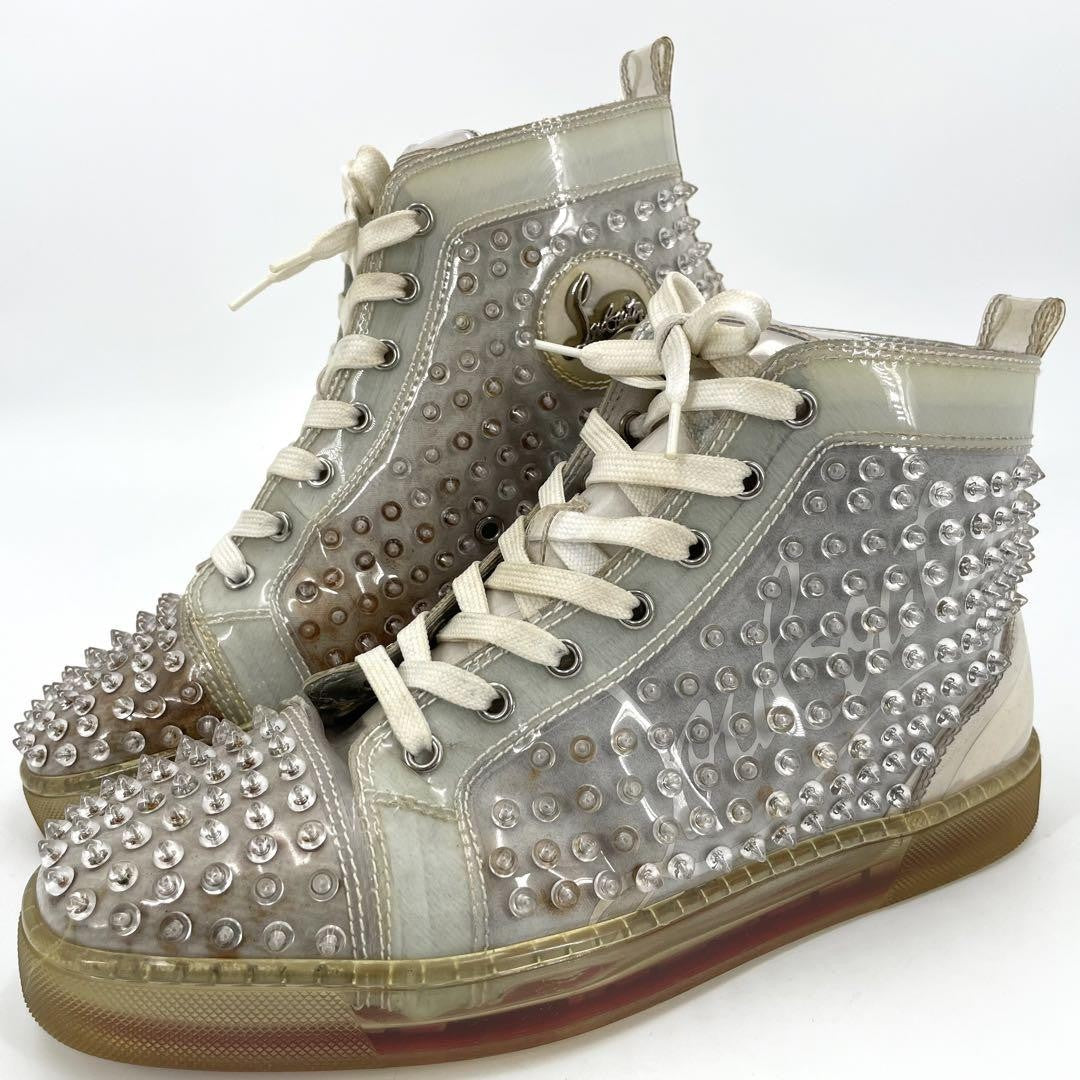 Christian Louboutin Sneakers Shoes High-cut Studs EU 42 US 9 Clear Red Authentic