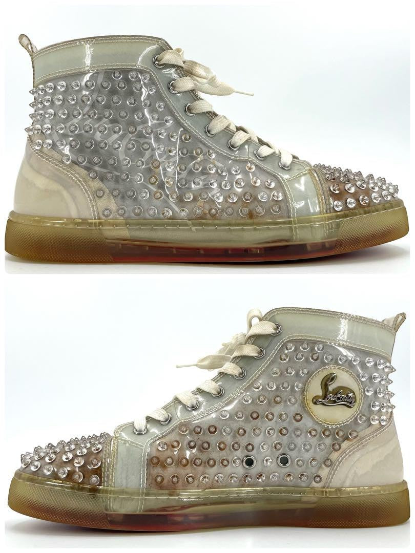 Christian Louboutin Sneakers Shoes High-cut Studs EU 42 US 9 Clear Red Authentic
