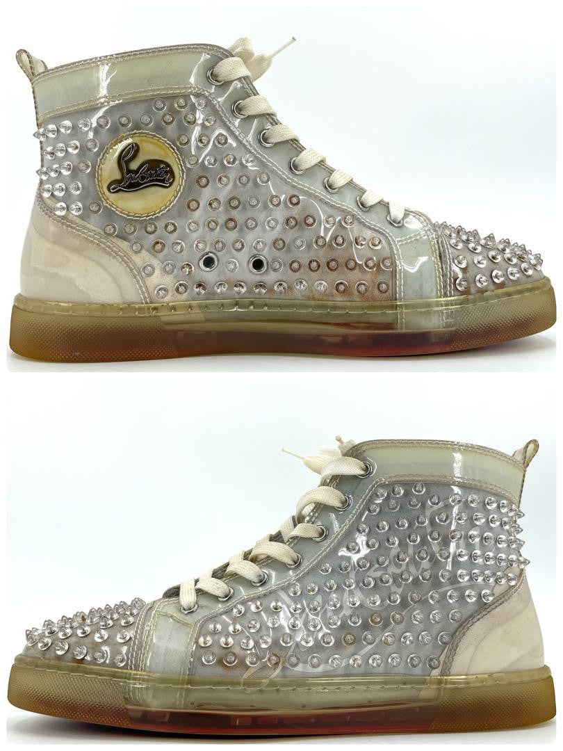 Christian Louboutin Sneakers Shoes High-cut Studs EU 42 US 9 Clear Red Authentic