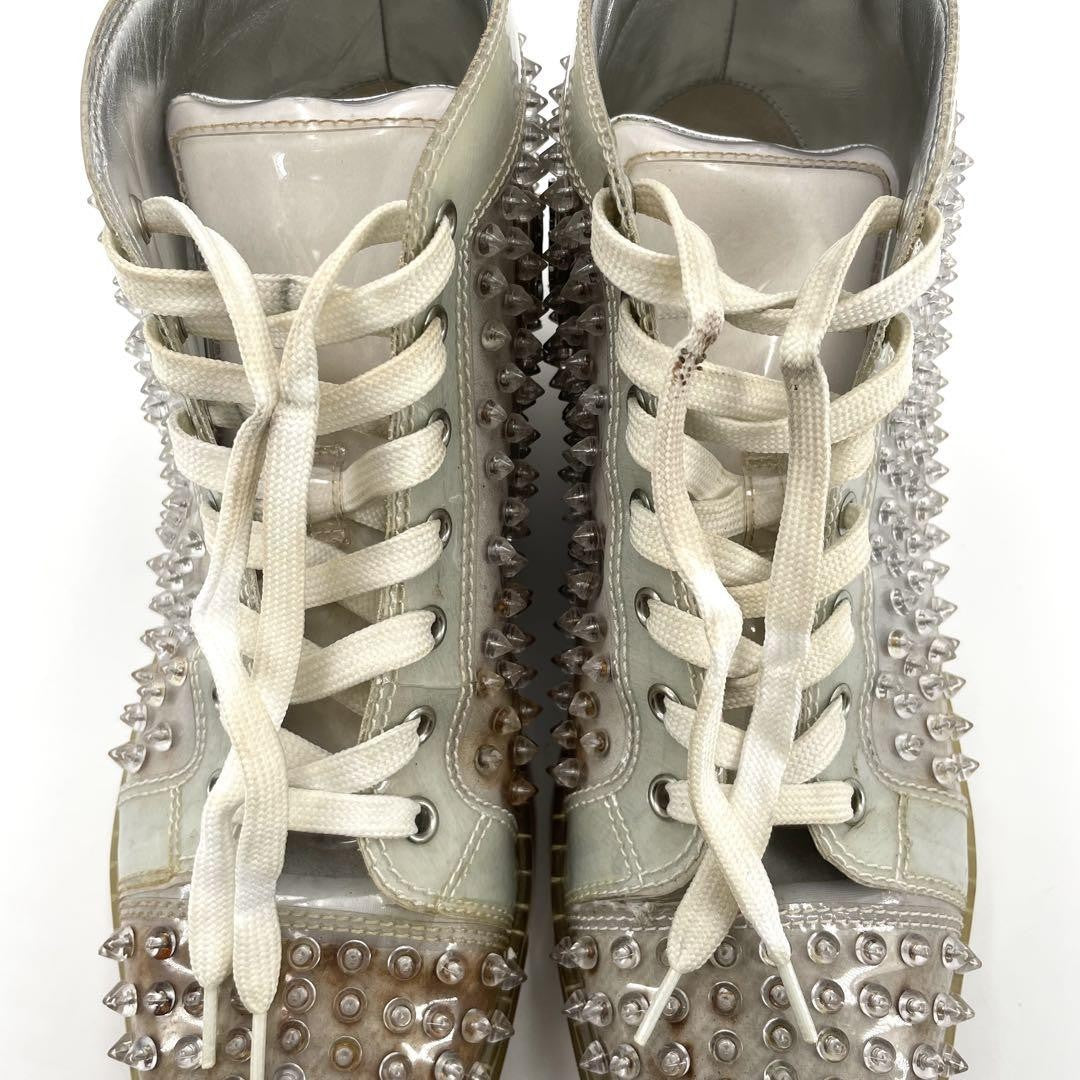 Christian Louboutin Sneakers Shoes High-cut Studs EU 42 US 9 Clear Red Authentic