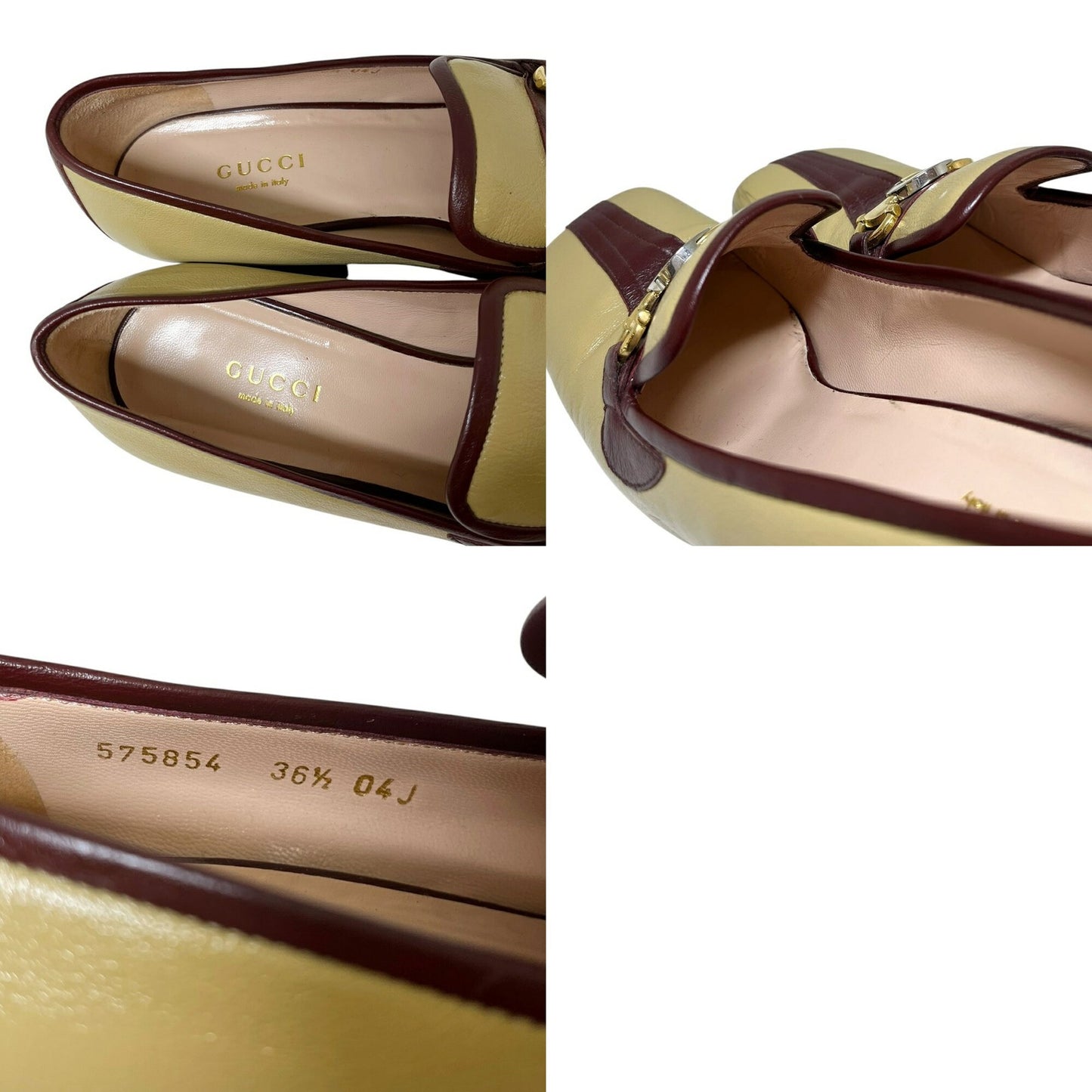GUCCI Loafers Shoes Horse Bit EU 36.5 US 6.5 Leather Beige Red Authentic