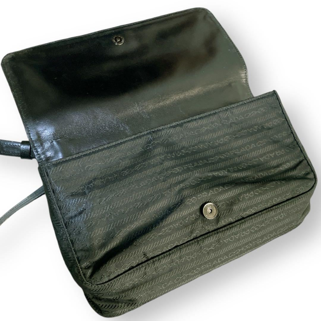 PRADA Shoulder Bag Purse Nylon Leather Black Authentic