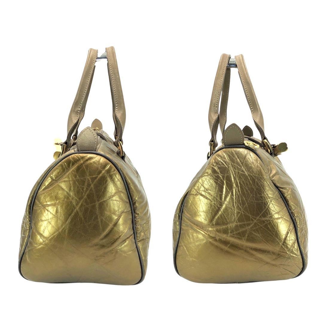 Longchamp Hand Bag Tote Purse Leather Gold Authentic