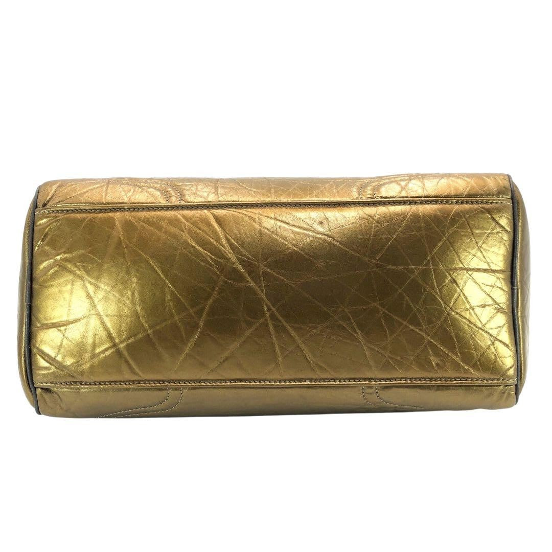 Longchamp Hand Bag Tote Purse Leather Gold Authentic