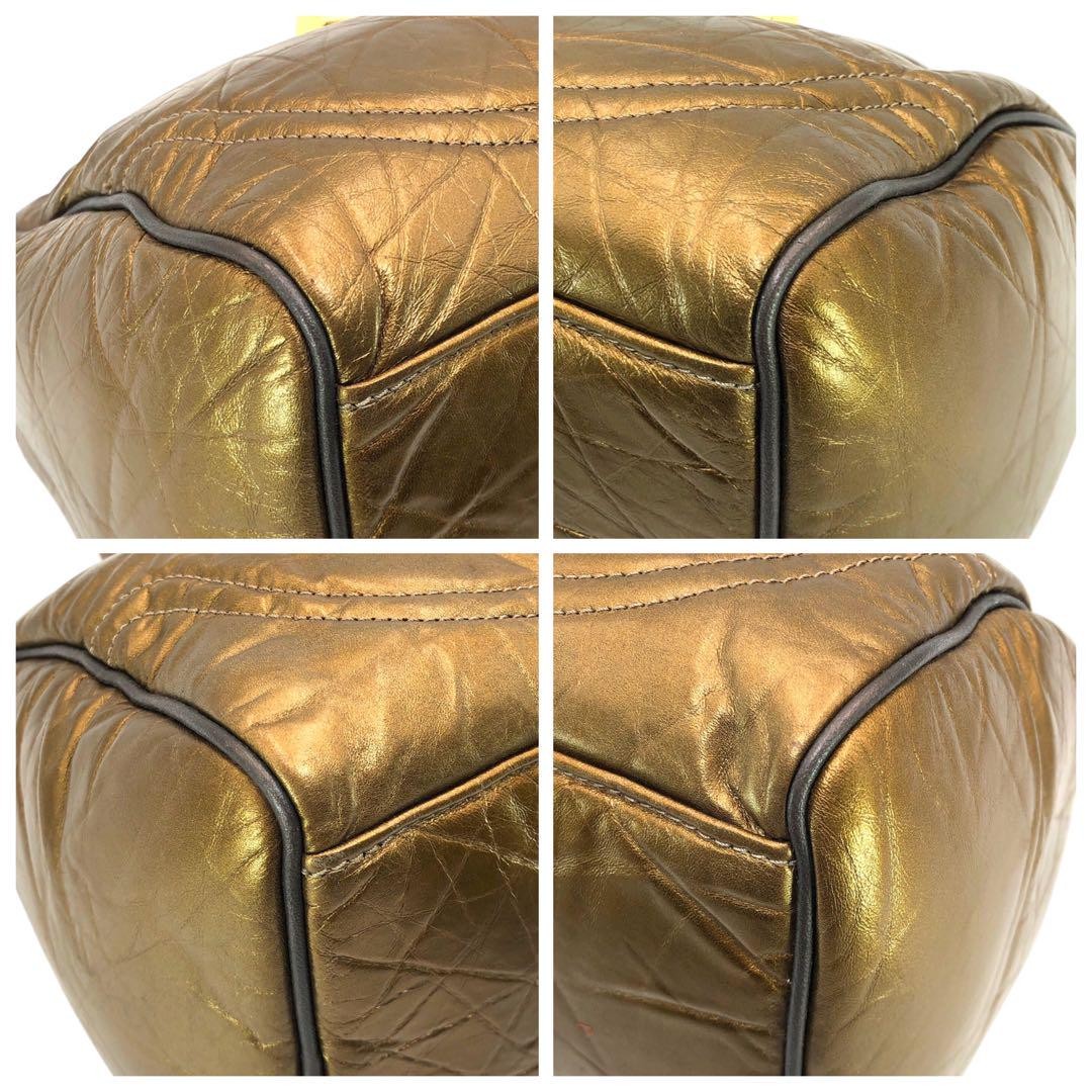 Longchamp Hand Bag Tote Purse Leather Gold Authentic