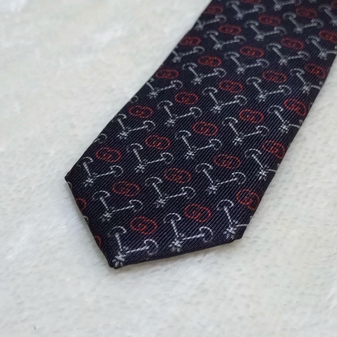GUCCI Necktie Tie GG pattern Black Geometric Made in Italy 100% Silk Authentic