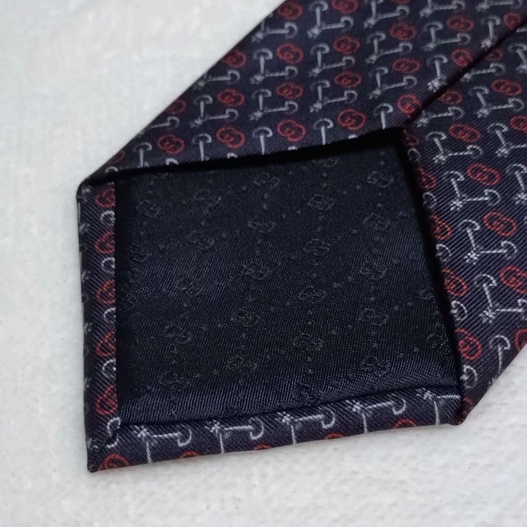 GUCCI Necktie Tie GG pattern Black Geometric Made in Italy 100% Silk Authentic