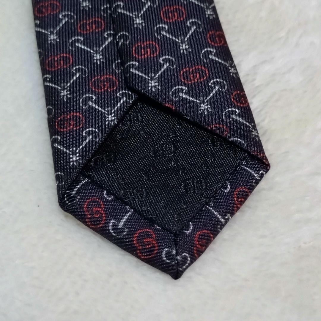 GUCCI Necktie Tie GG pattern Black Geometric Made in Italy 100% Silk Authentic