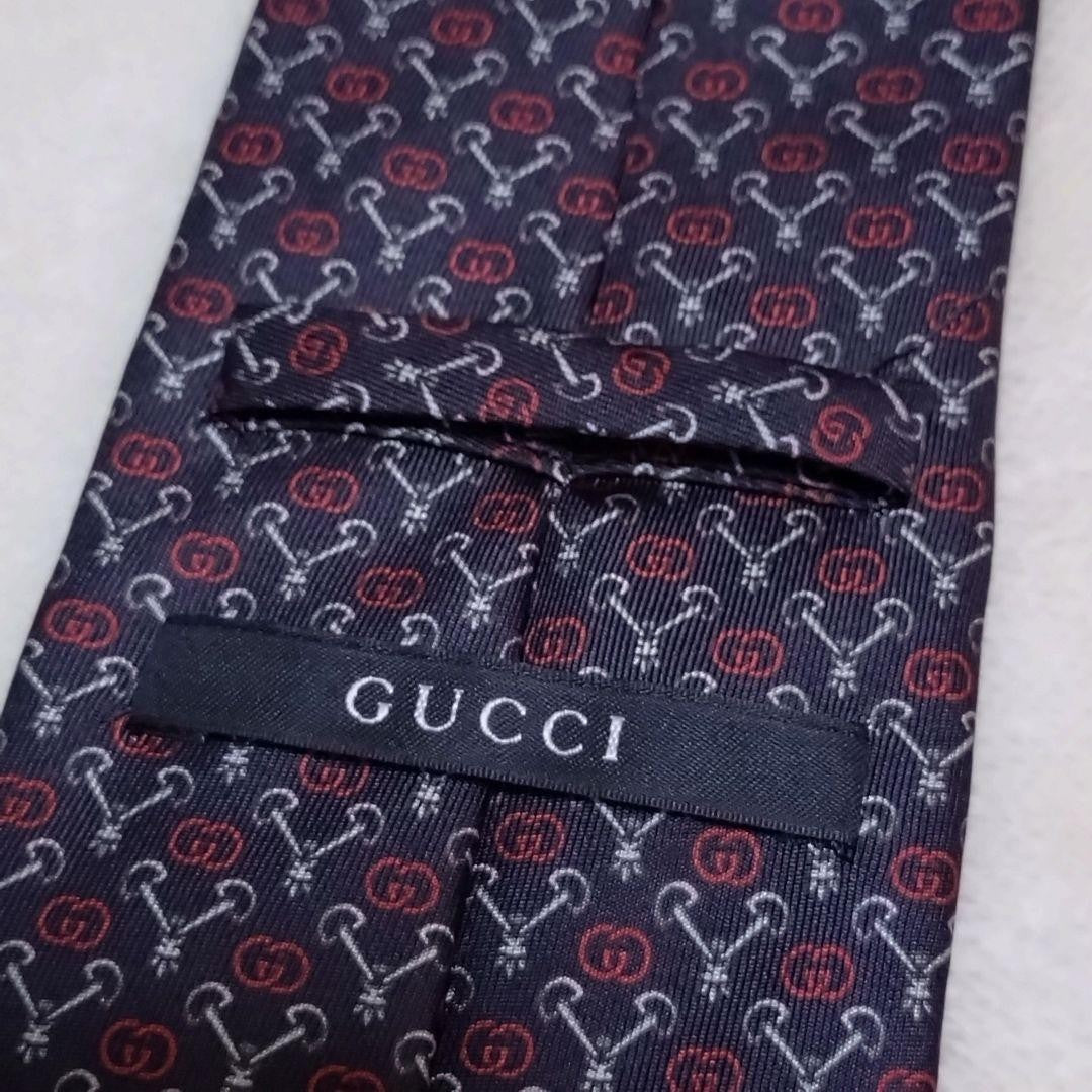 GUCCI Necktie Tie GG pattern Black Geometric Made in Italy 100% Silk Authentic