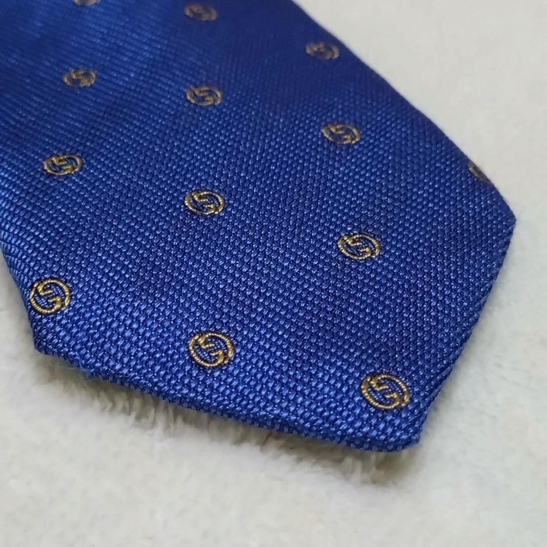 GUCCI Necktie Tie All over GG pattern Blue Geometric Made in Italy 100% Silk