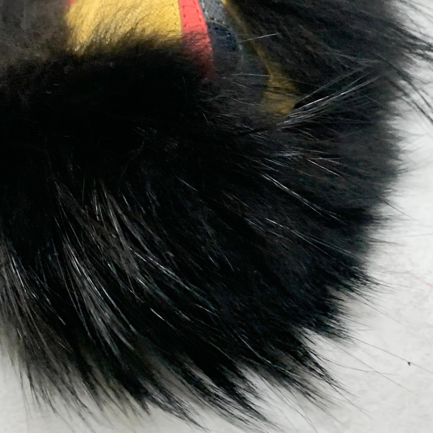 FENDI Bag Charm Monster Key Holder Strap Fur Leather Black Yellow Used Authentic