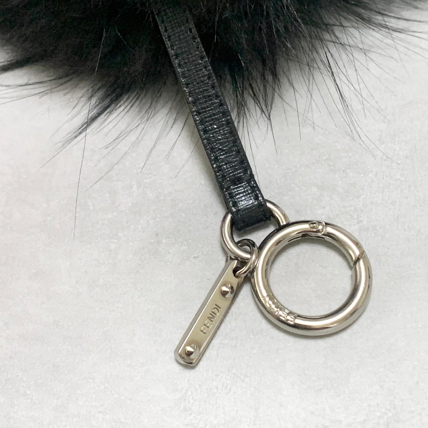 FENDI Bag Charm Monster Key Holder Strap Fur Leather Black Yellow Used Authentic