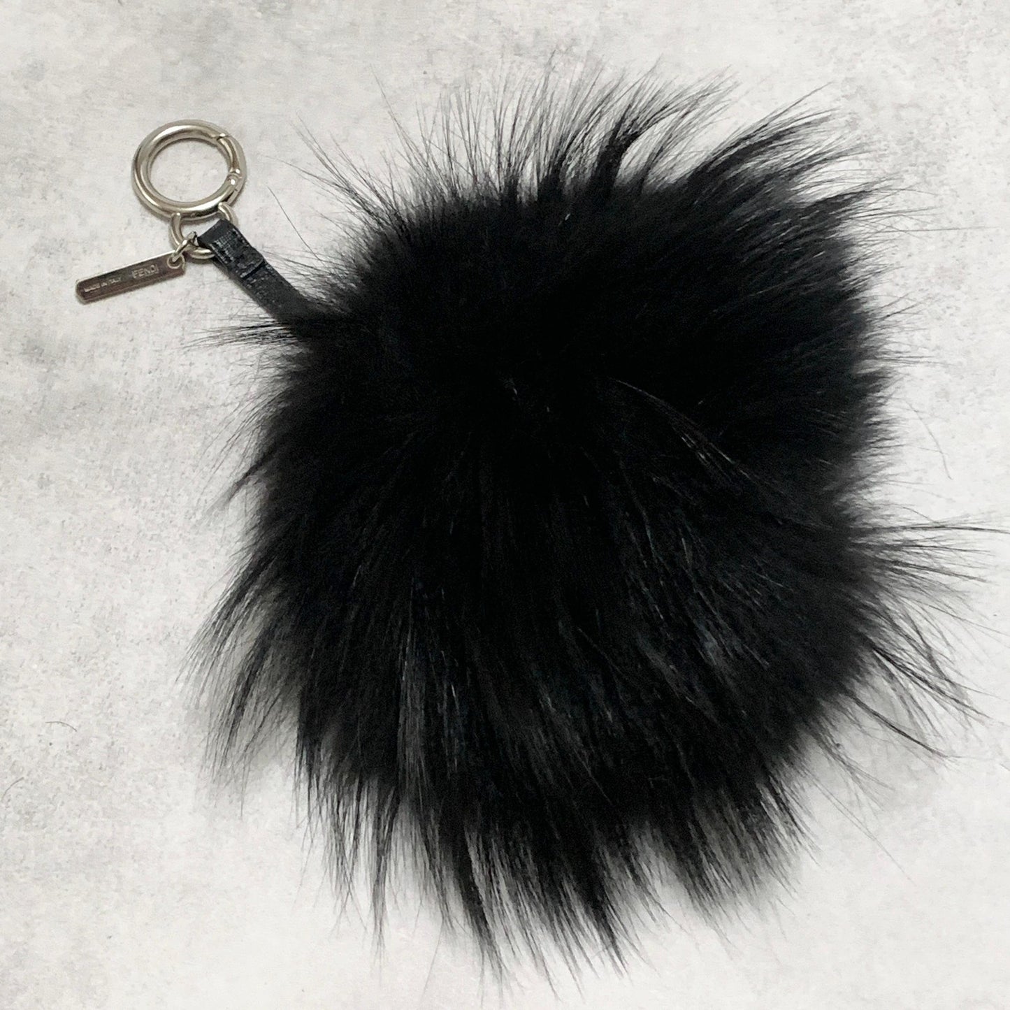 FENDI Bag Charm Monster Key Holder Strap Fur Leather Black Yellow Used Authentic