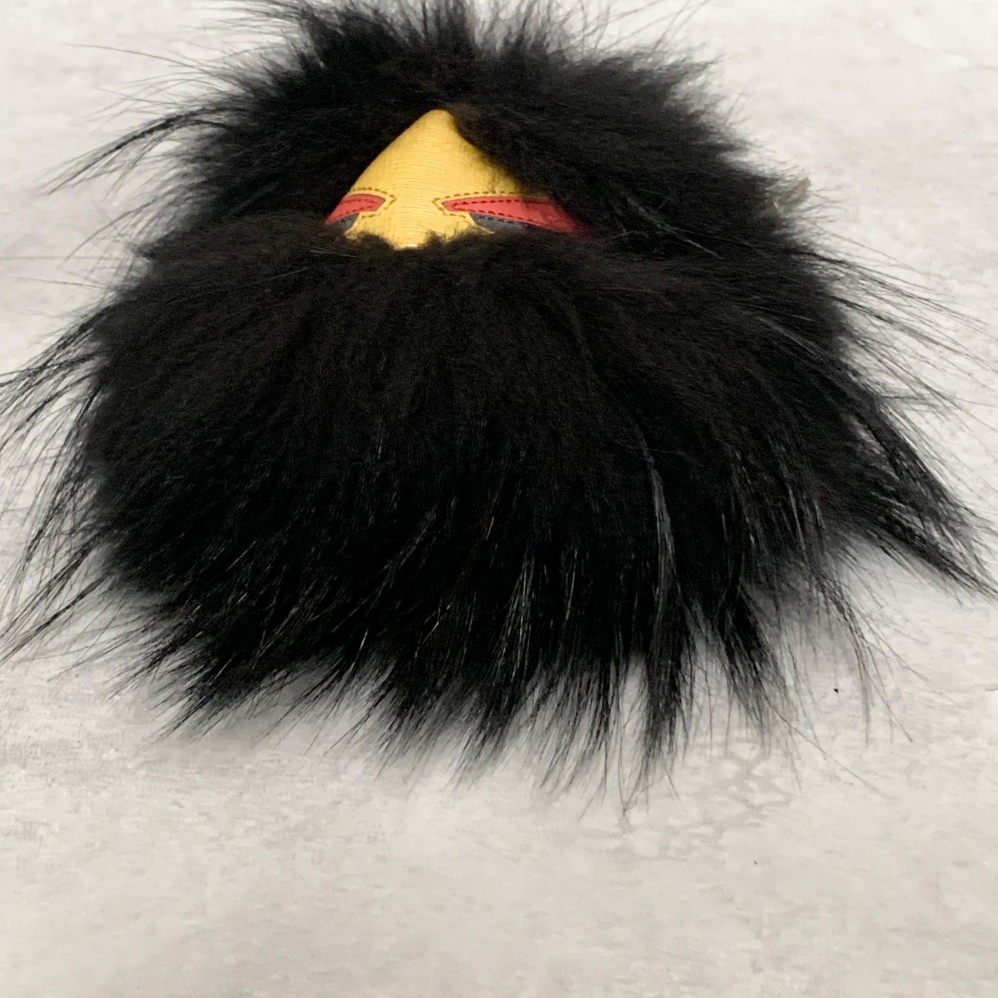 FENDI Bag Charm Monster Key Holder Strap Fur Leather Black Yellow Used Authentic