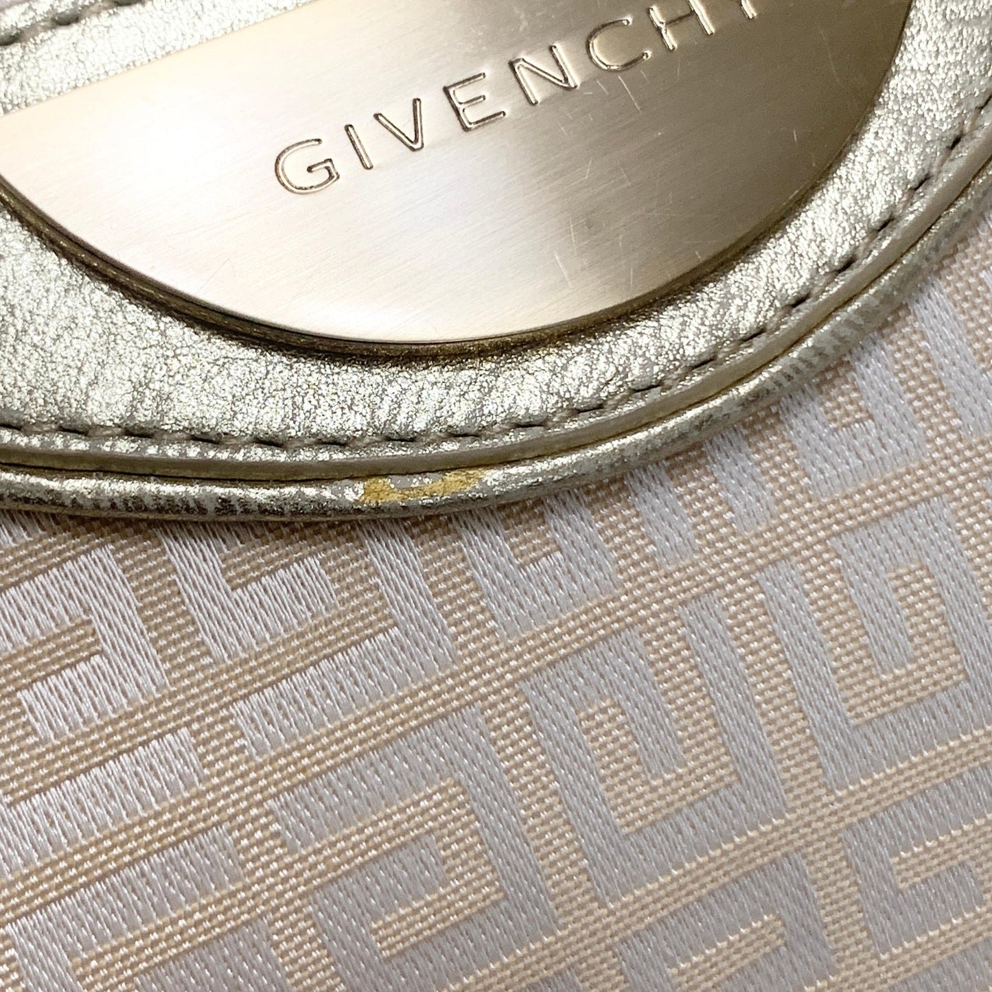 GIVENCHY Shoulder Bag 4G Logo Hand Purse Canvas White Gold Used Women's Auth