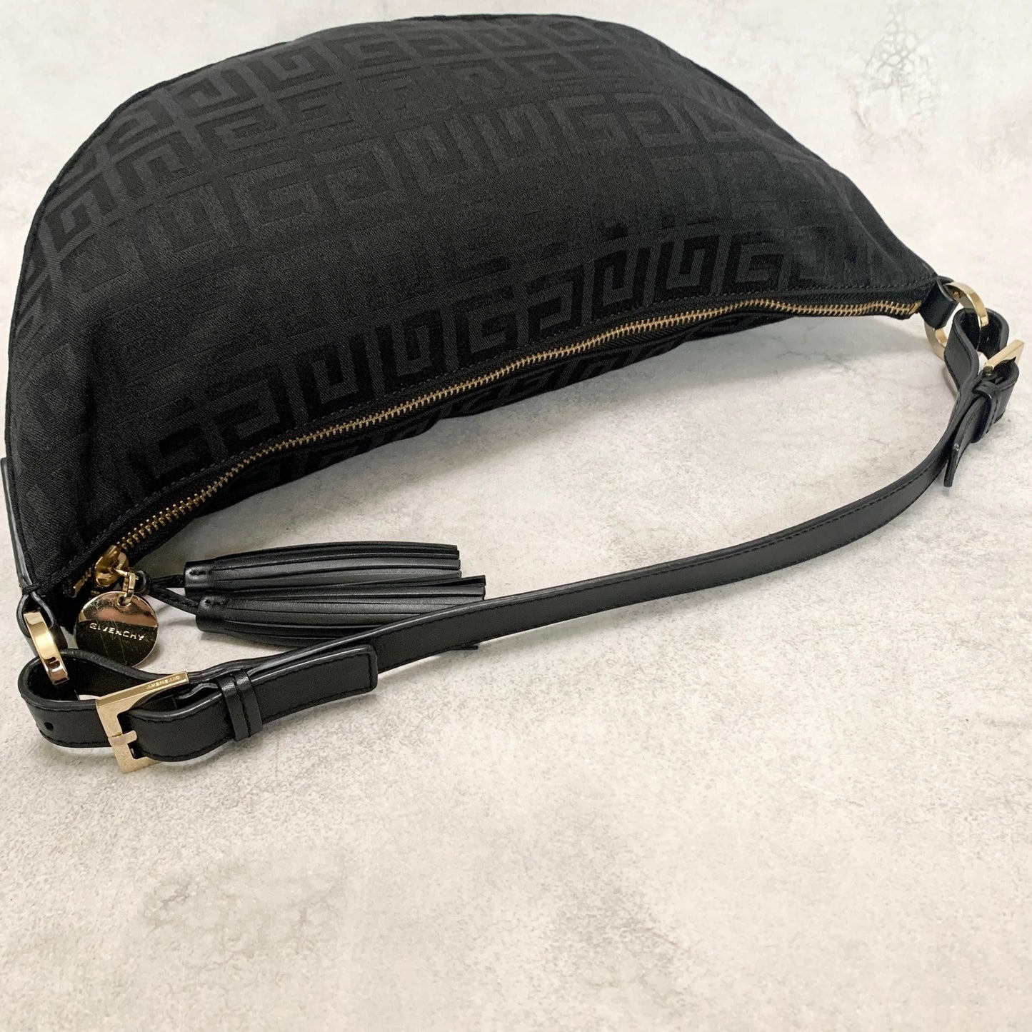 GIVENCHY Bag 4G Tassel Shoulder Purse Canvas Black Gold Used Women's Authentic