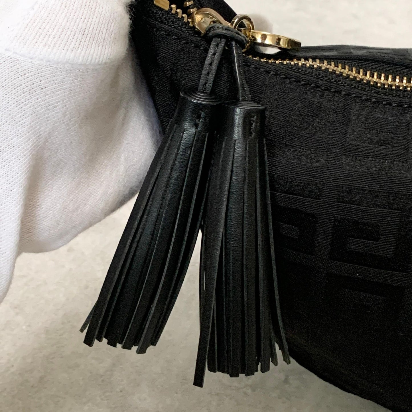 GIVENCHY Bag 4G Tassel Shoulder Purse Canvas Black Gold Used Women's Authentic