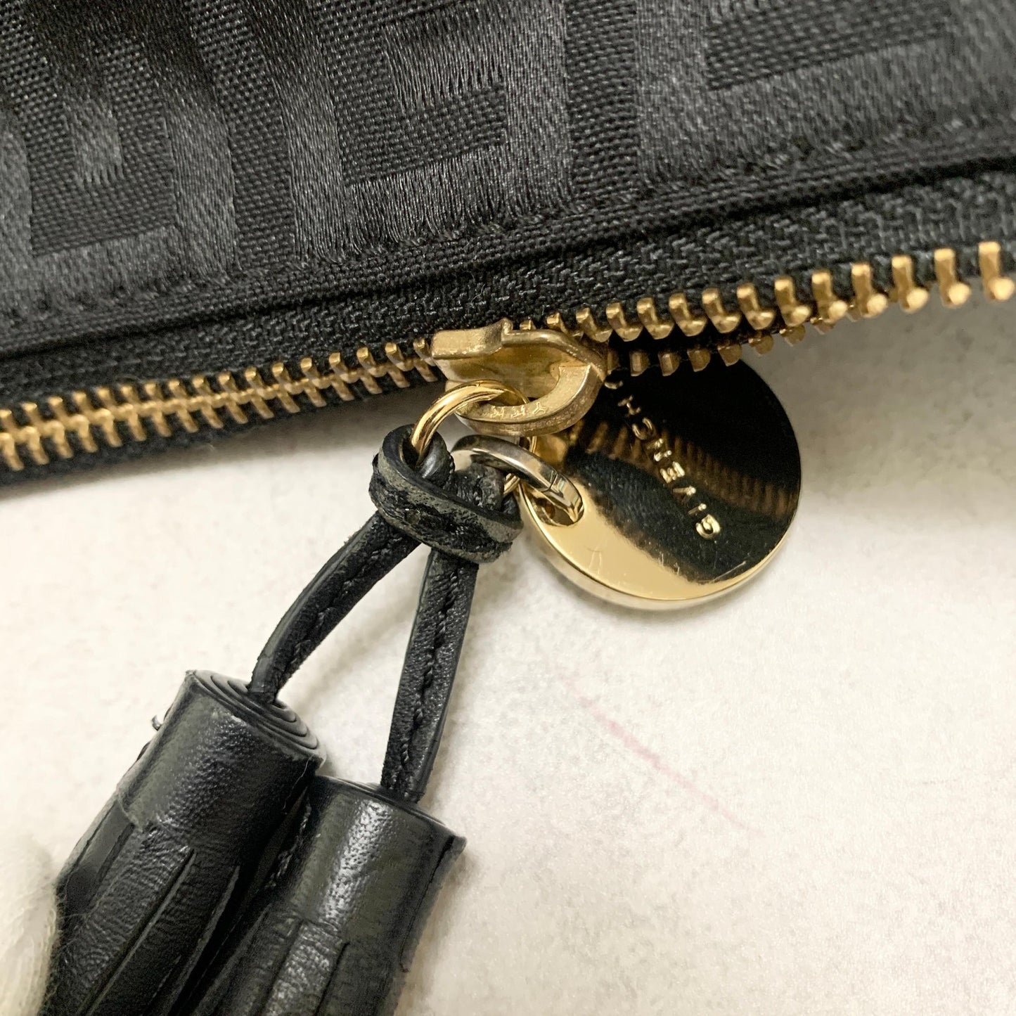 GIVENCHY Bag 4G Tassel Shoulder Purse Canvas Black Gold Used Women's Authentic