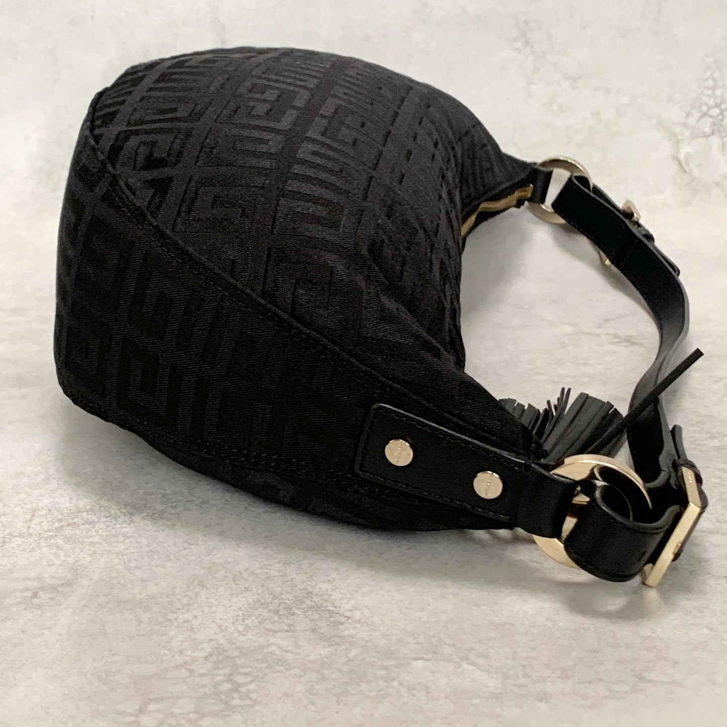 GIVENCHY Bag 4G Tassel Shoulder Purse Canvas Black Gold Used Women's Authentic