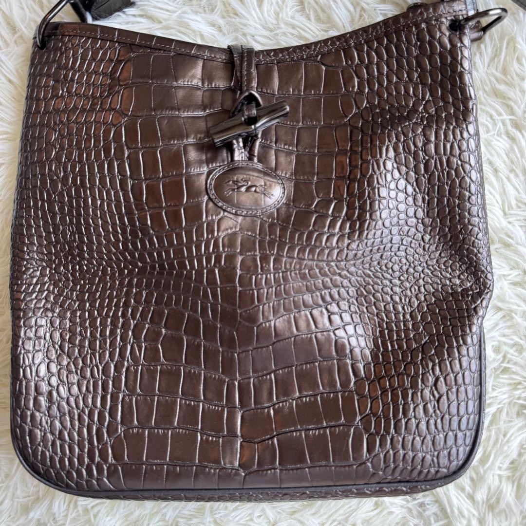 Longchamp Shoulder Bag Purse Brown Bronze Authentic