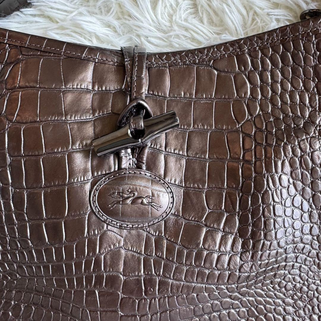 Longchamp Shoulder Bag Purse Brown Bronze Authentic
