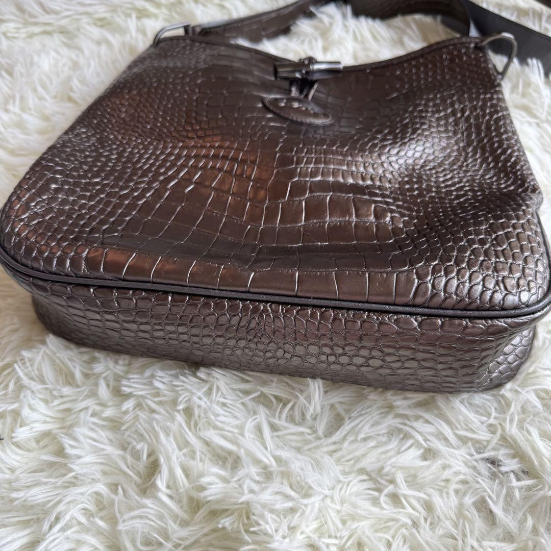Longchamp Shoulder Bag Purse Brown Bronze Authentic