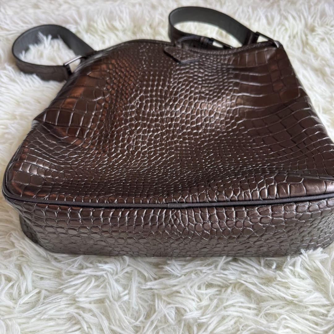 Longchamp Shoulder Bag Purse Brown Bronze Authentic