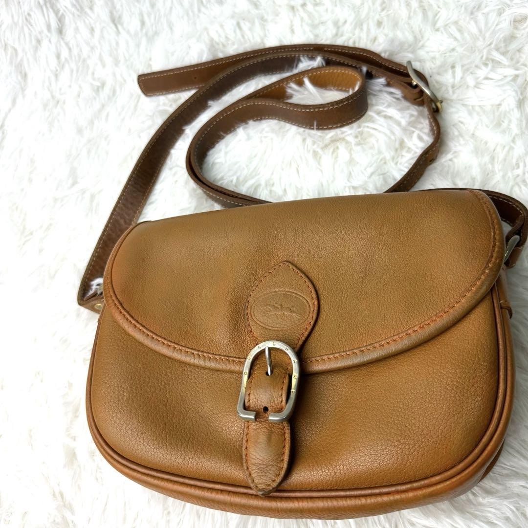 Longchamp Mini Shoulder Bag Purse Leather Camel Brown Authentic
