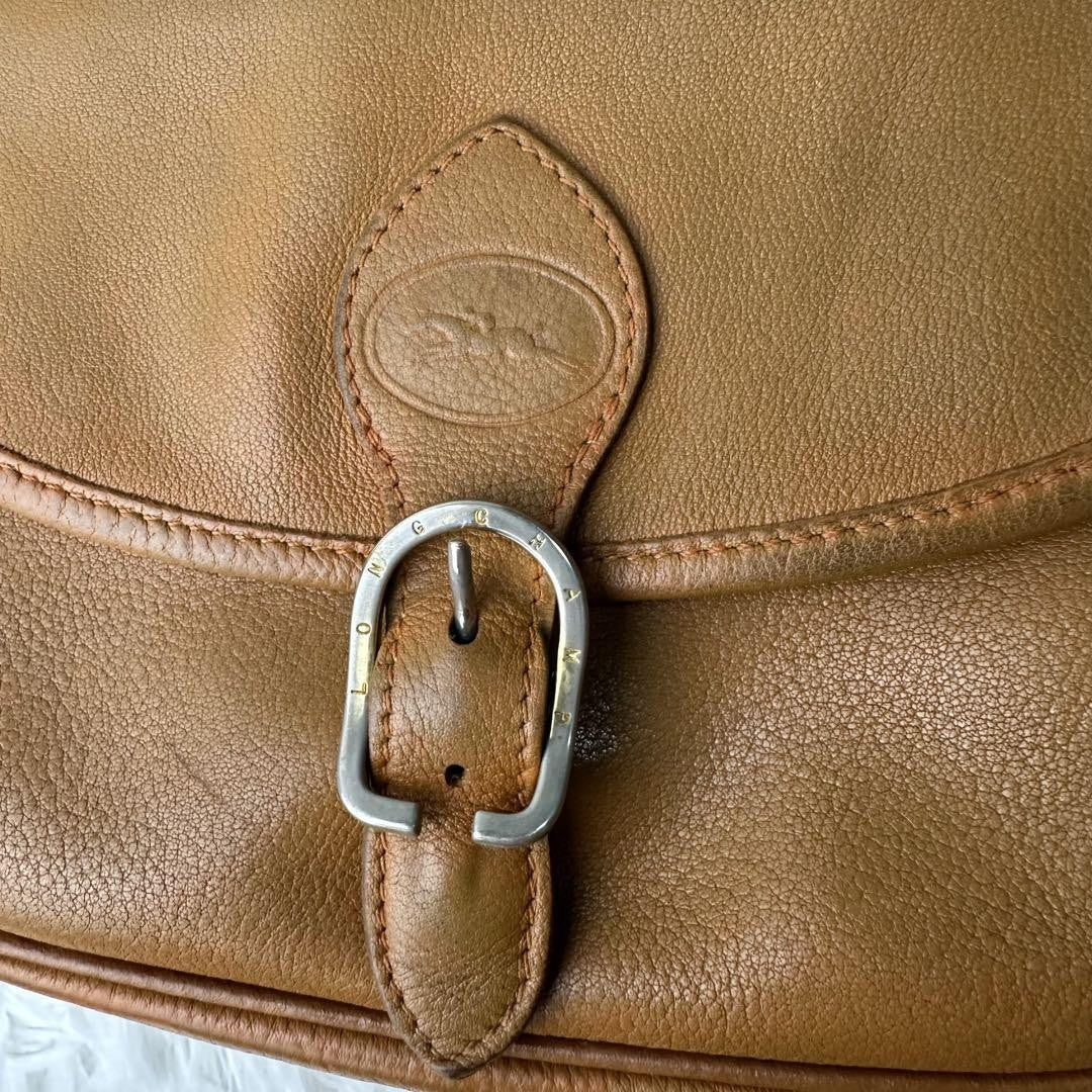Longchamp Mini Shoulder Bag Purse Leather Camel Brown Authentic