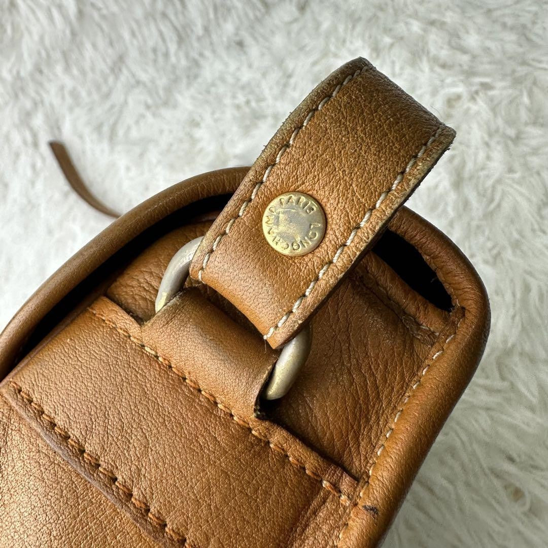 Longchamp Mini Shoulder Bag Purse Leather Camel Brown Authentic
