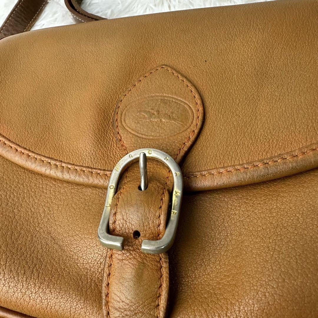 Longchamp Mini Shoulder Bag Purse Leather Camel Brown Authentic