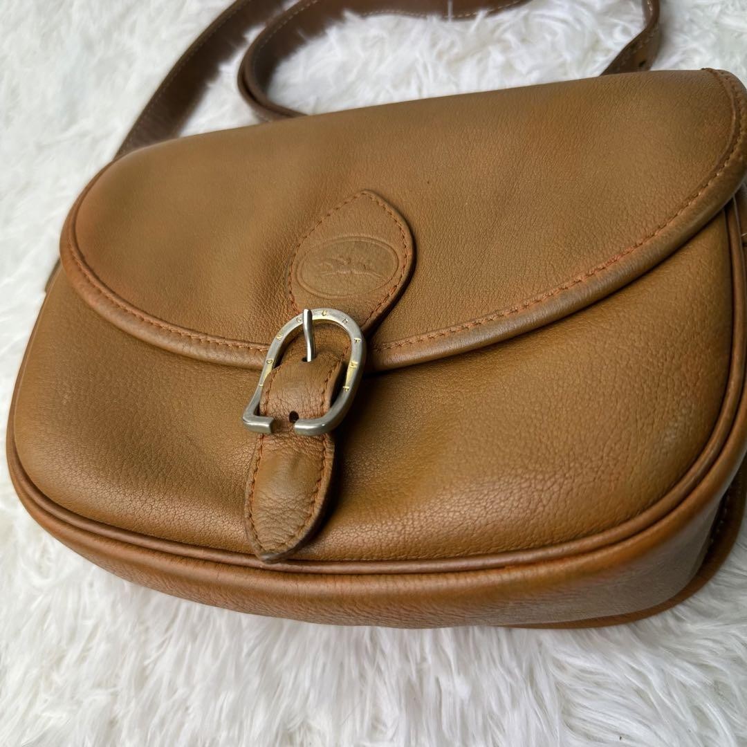 Longchamp Mini Shoulder Bag Purse Leather Camel Brown Authentic