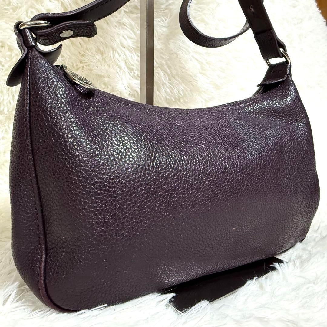 Longchamp Shoulder Bag Purse Accessory Pouch Leather Purple Authentic