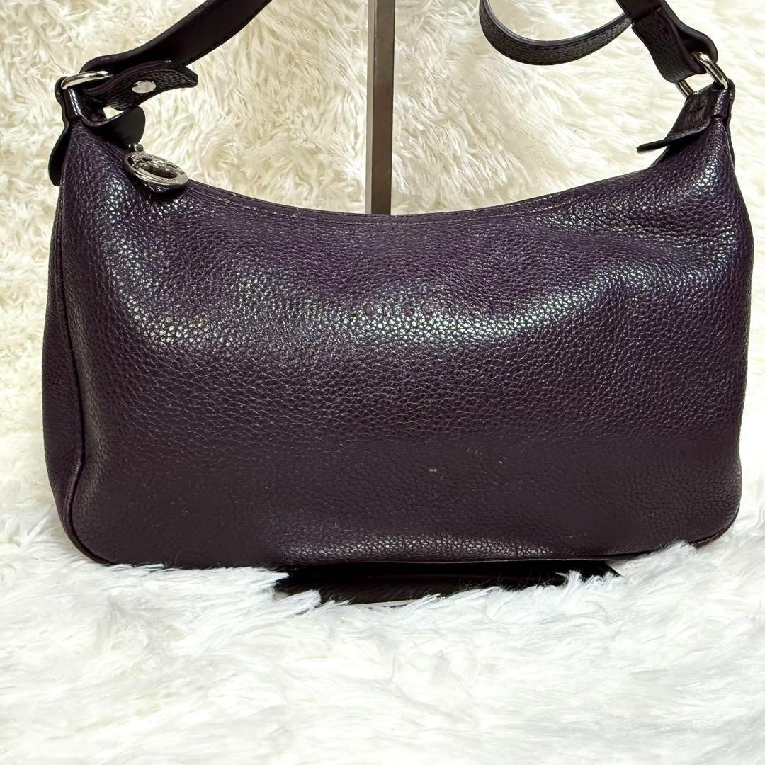 Longchamp Shoulder Bag Purse Accessory Pouch Leather Purple Authentic