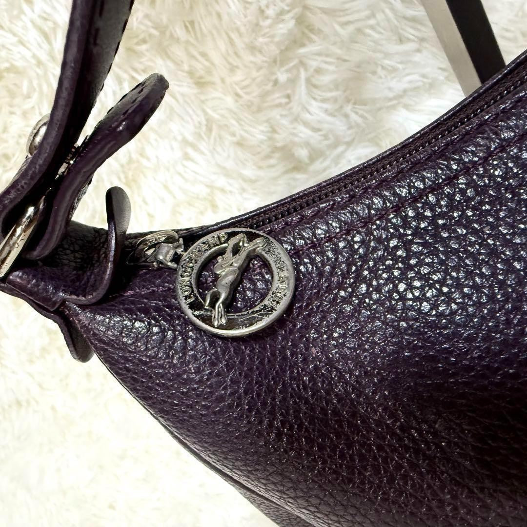 Longchamp Shoulder Bag Purse Accessory Pouch Leather Purple Authentic