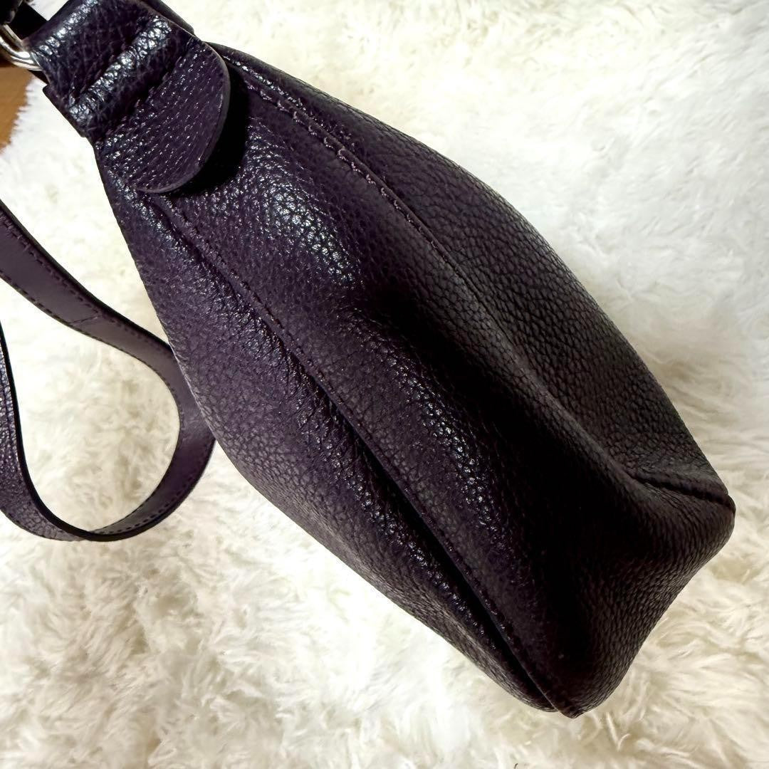Longchamp Shoulder Bag Purse Accessory Pouch Leather Purple Authentic