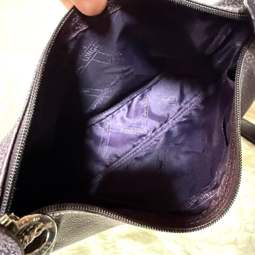 Longchamp Shoulder Bag Purse Accessory Pouch Leather Purple Authentic