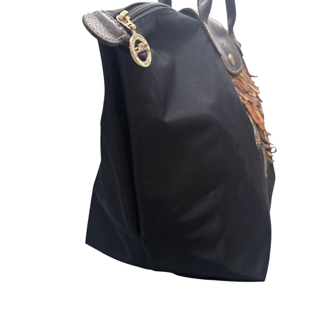 Longchamp Hand Bag Tote Purse Le Pliage Nylon Leather Black Brown Beige Auth