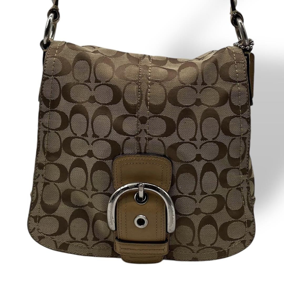 COACH Shoulder Bag Purse Signature Leather Brown Authentic