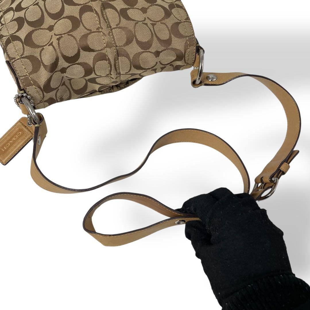 COACH Shoulder Bag Purse Signature Leather Brown Authentic