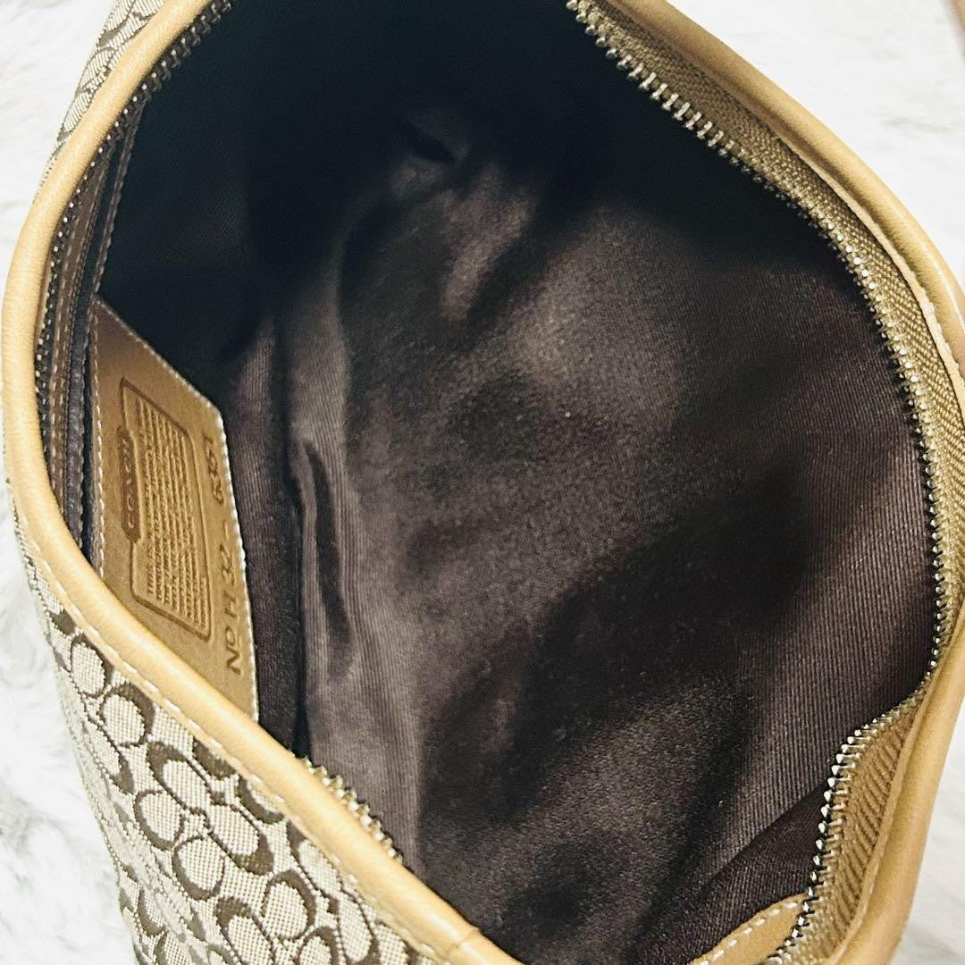 COACH Hand Shoulder Bag Tote Purse Signature Suede Leather Brown Authentic